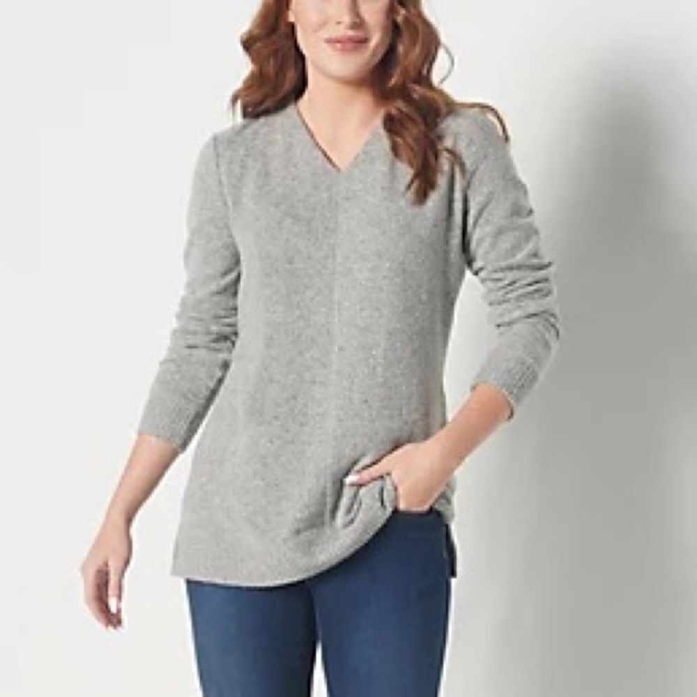 Denim & Co. Comfort Zone Plush Knit Petite V-Neck Tunic
